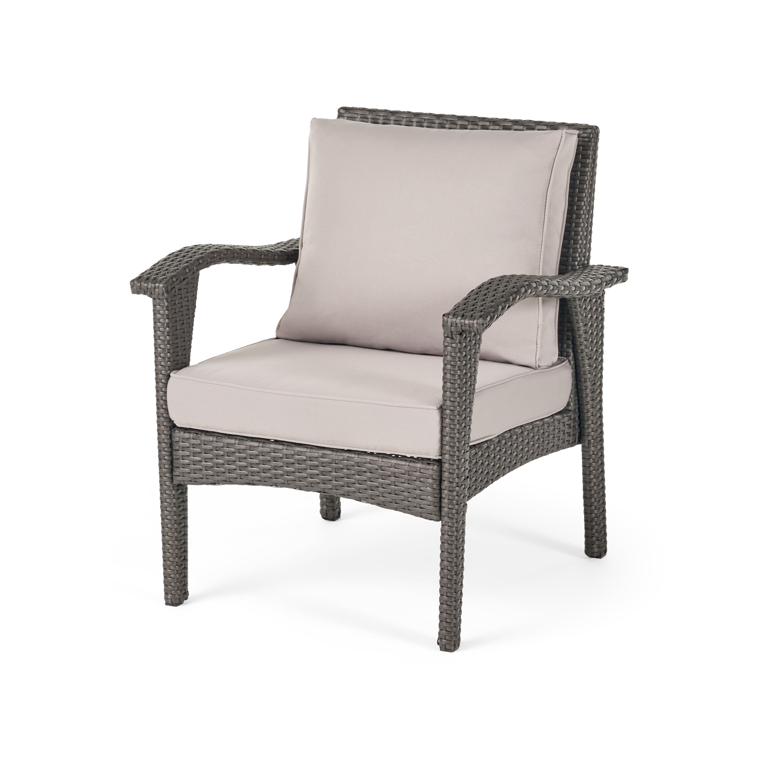 Outdoor 3-Piece Gray Wicker Chat Set with Silver Cushions