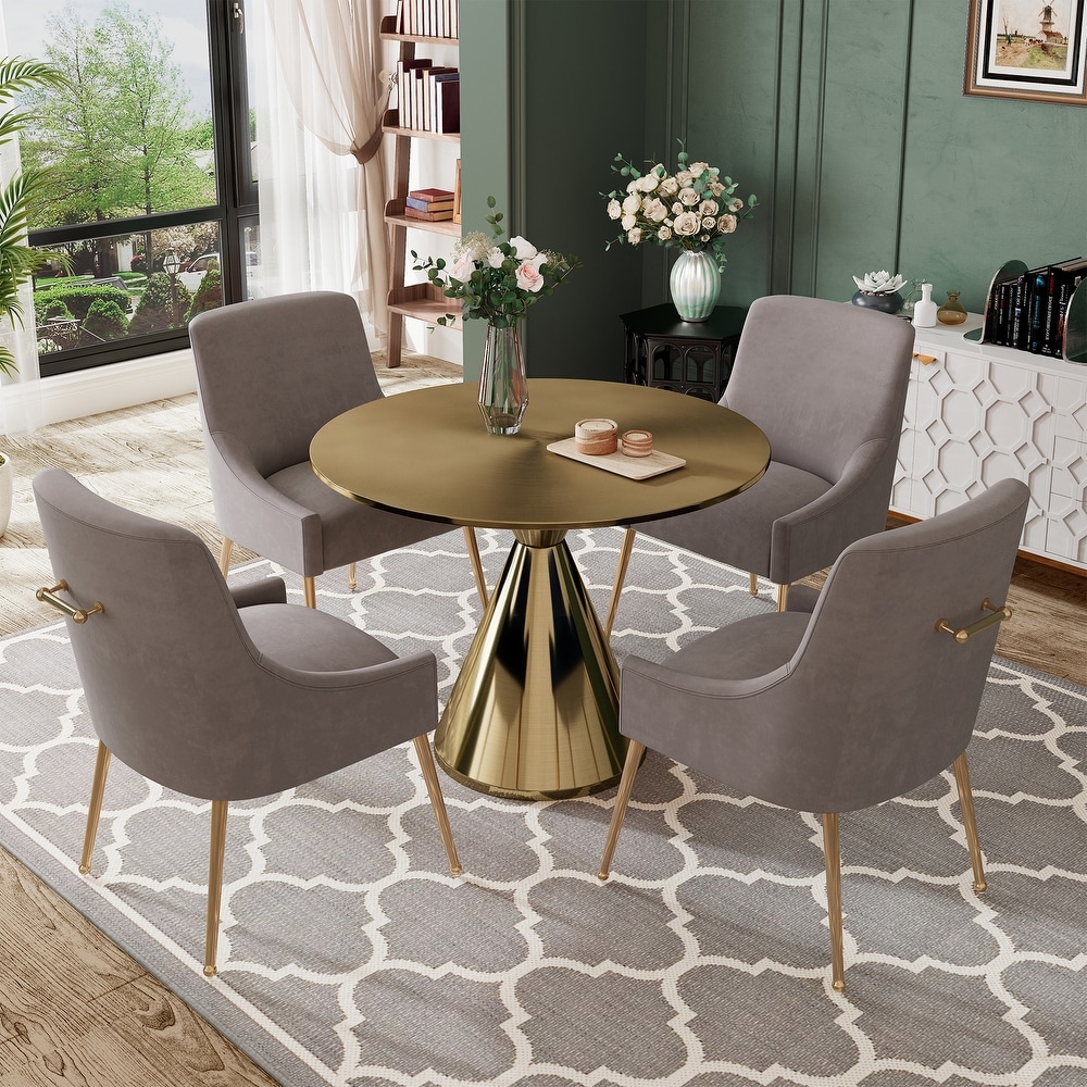 Clihome 5 Piece Modern Golden Table Velvet Chair Dining Set