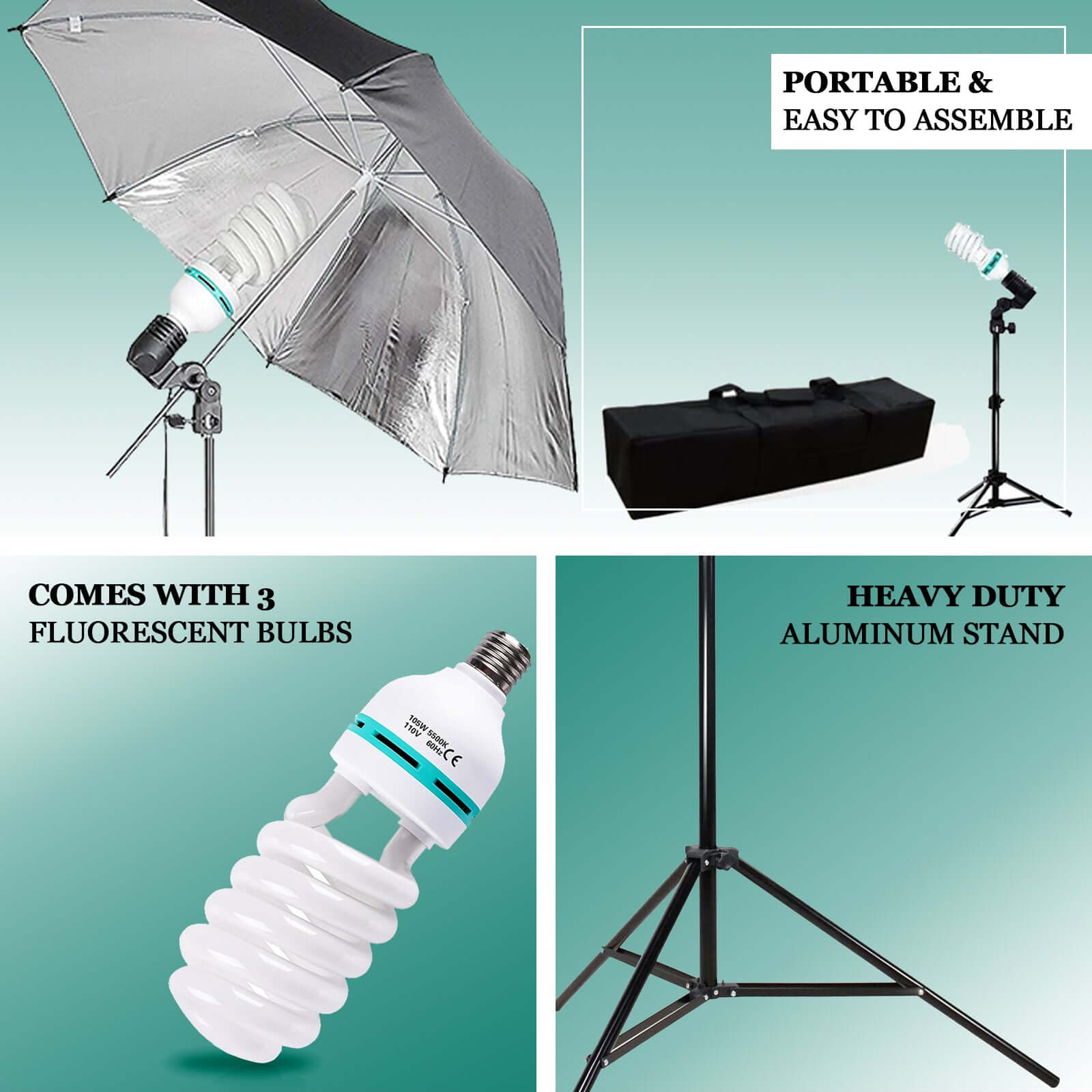 Professional Photography Video Studio Continuous Light Kit With Umbrellas 600W