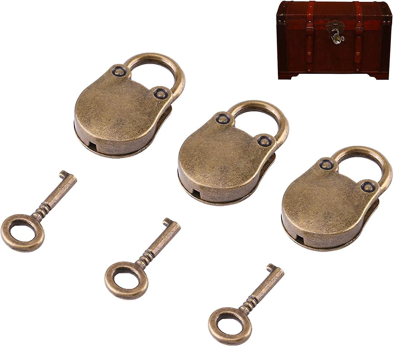 Padlock With Keys， 3 Pcs Padlock With 3 Small Keys Antique Zinc Alloy Decorative Padlocks For Small Items Jewelry Luggage Box Home Hardware (bronze