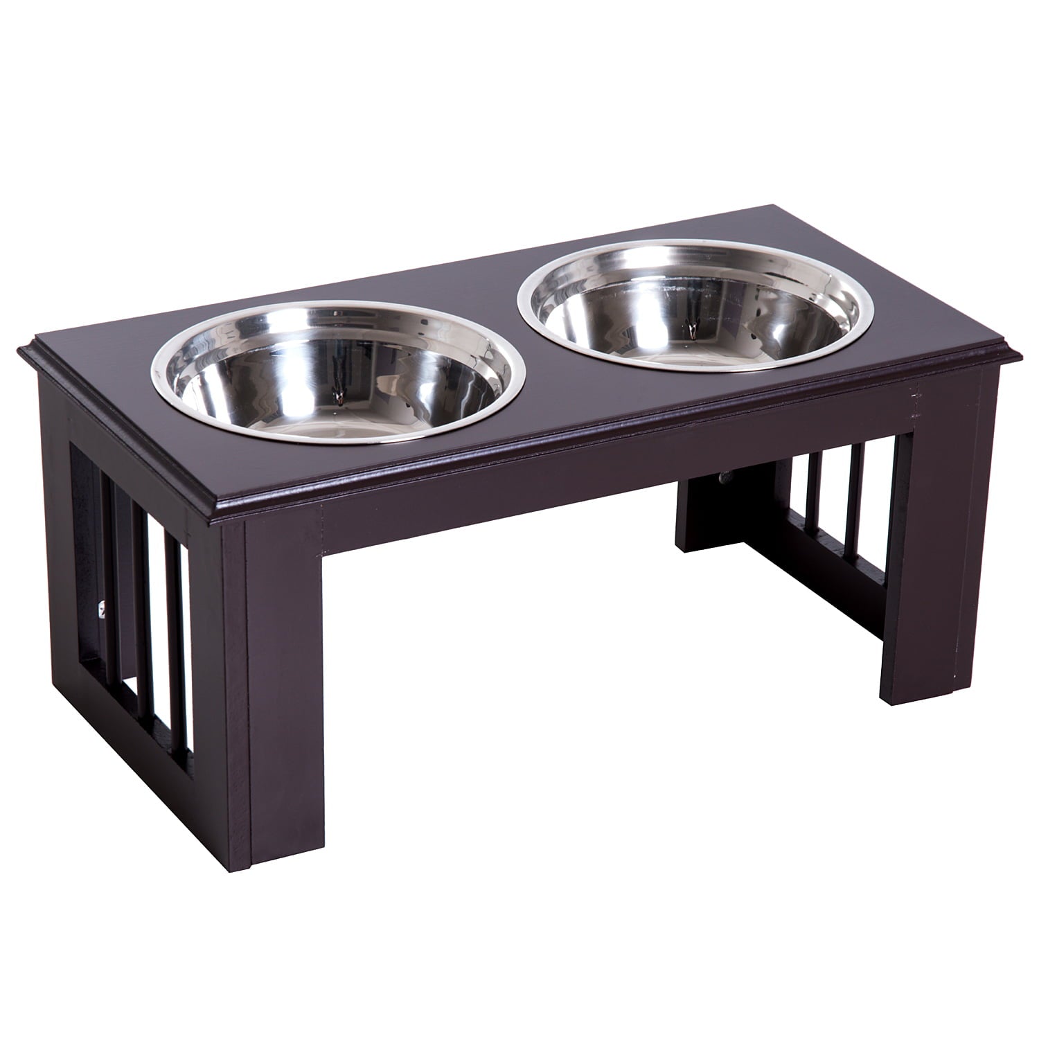 Pawhut Double Bowl Wooden Stand Pet Feeder Elevated Base Cat Puppy Twin Bowls