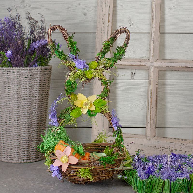 Northlight 14.5 Brown and Green Artificial Floral Bunny Shaped Basket