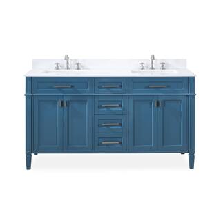 Benton Collection Durand 60 in. W x 22 in D. x 35 in. H Double sink Bath Vanity in Teal blue with ceramic sink and White quartz Top QT-1808D60TB-BS