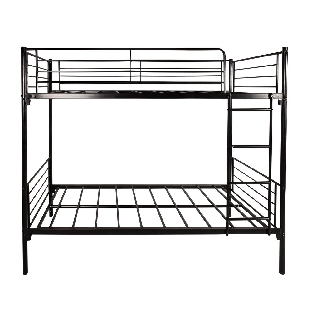 Twin Over Twin Bunk Bed with Metal Frame and Ladder Black