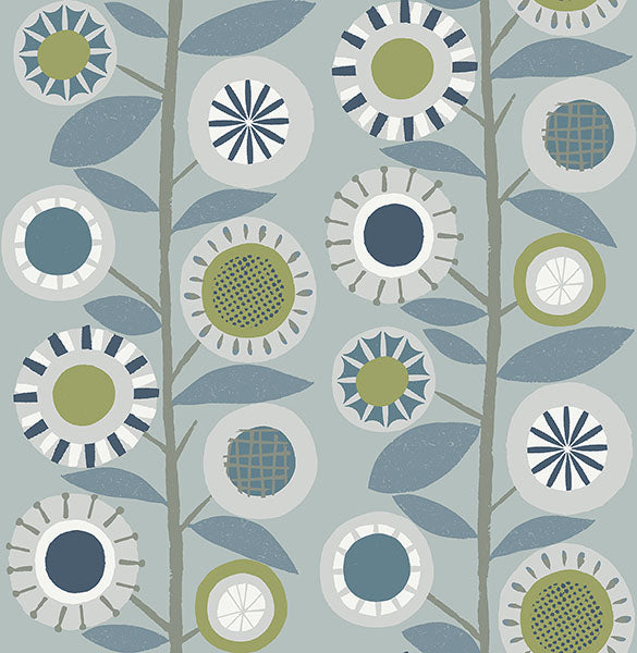 Sisu Light Blue Floral Geometric Wallpaper from Hannah Collection