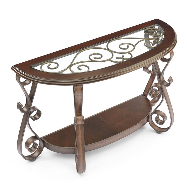 Console Table with Glass Table Top and Powder Coat Finish Metal Legs for Living Room Bedroom ，Dark Brown