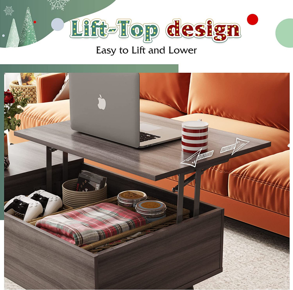 Lift Top Coffee Table with Storage  Hidden Compartment and Adjustable Shelf   Transitional   Coffee Table Sets   by Imtinanz  LLC  Houzz