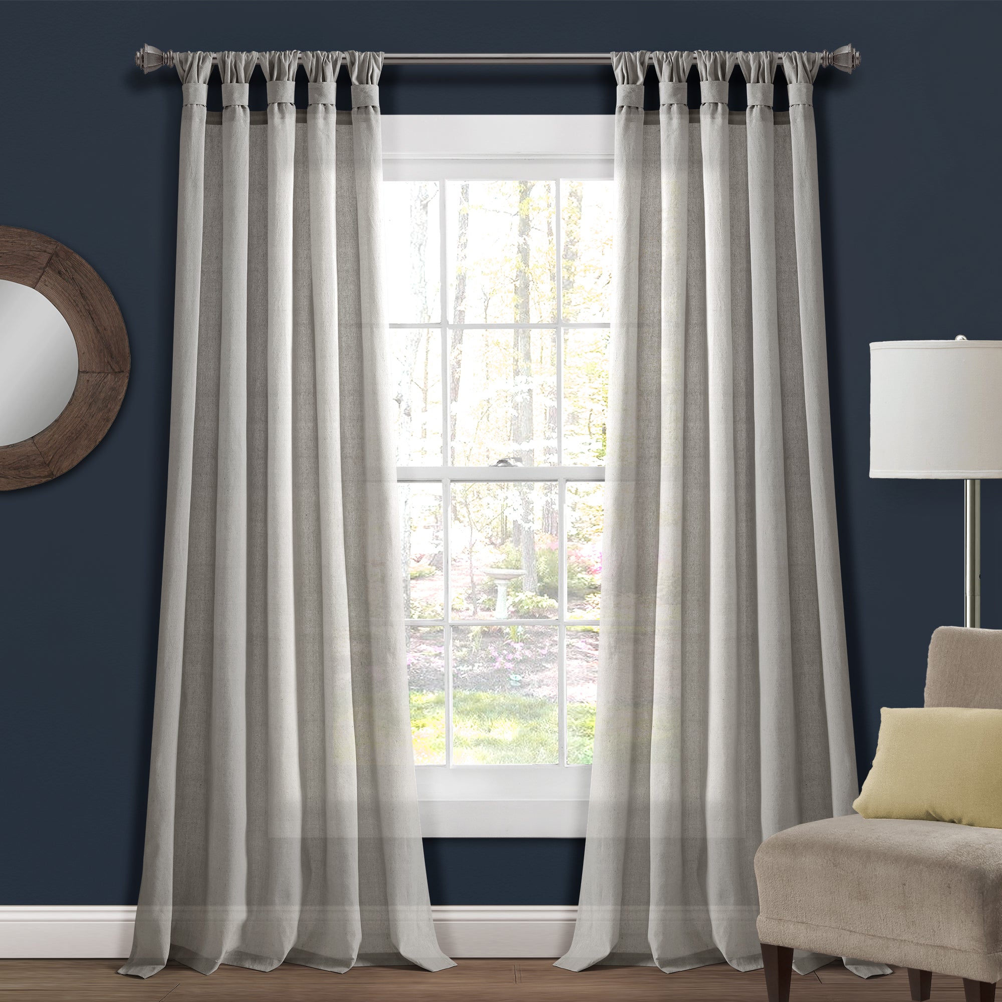 Burlap Knotted Tab Top Window Curtain Panel Set