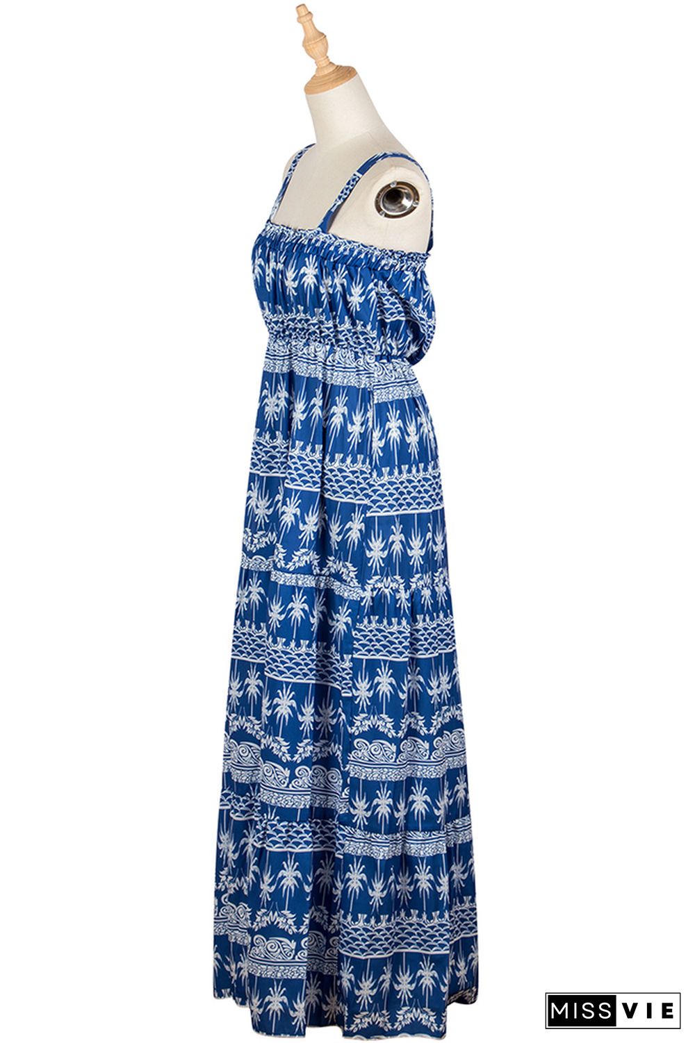 Blue Floral Print Maxi Dress Wholesale