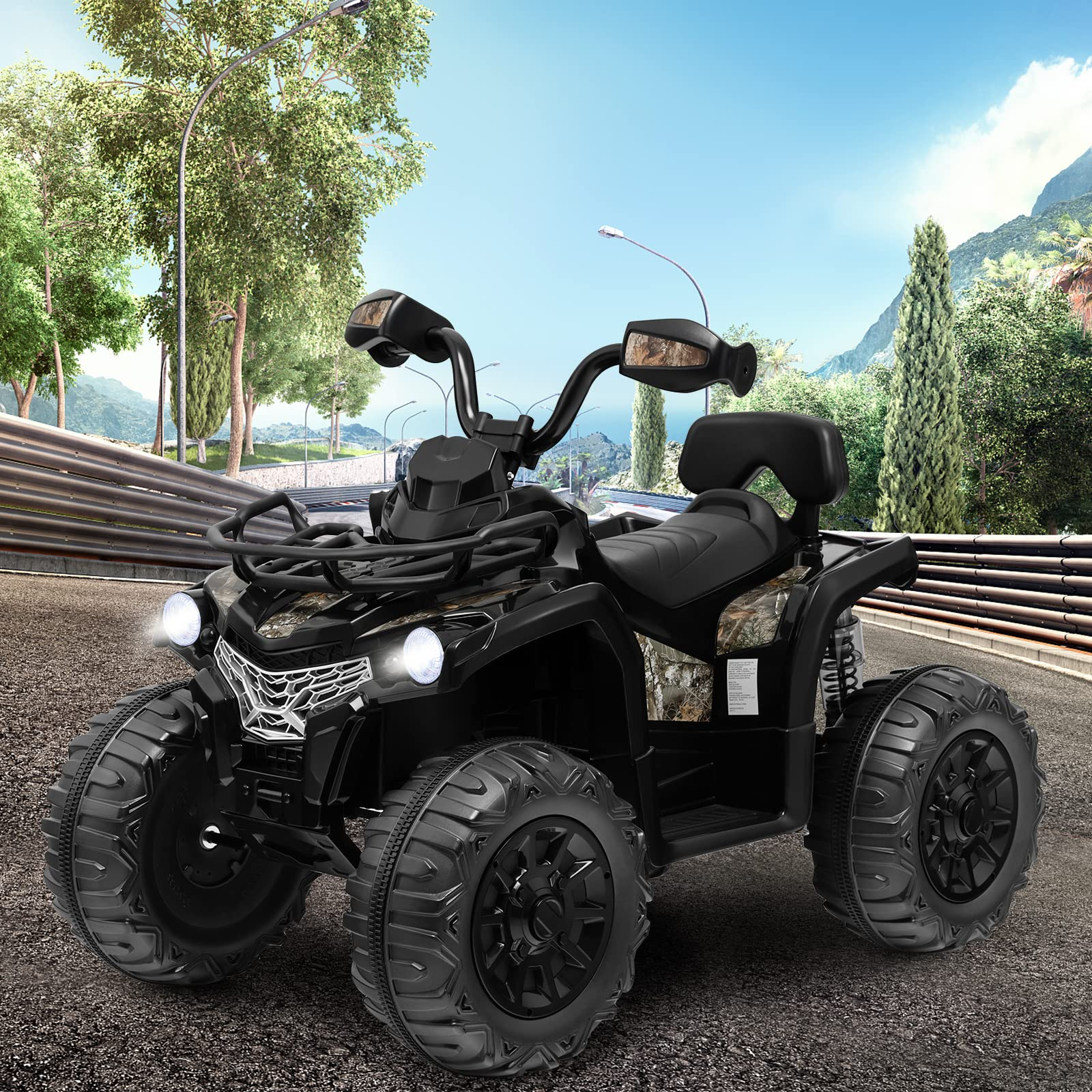 Costzon Kids ATV, 12V Battery Powered Electric Vehicle w/ Music, Headlights, MP3, Spring Suspension