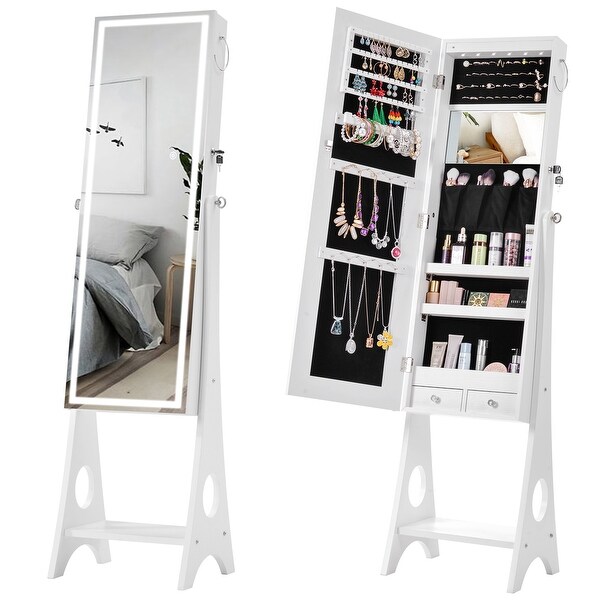 Fashion Simple Jewelry Storage Mirror Cabinet With LED Lights，For Bedroom - - 35974987