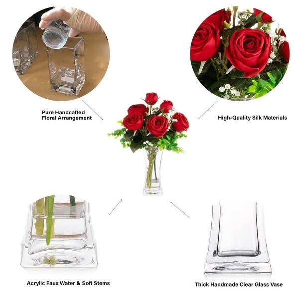 Mixed Artificial Rose Floral Arrangements in Vase Table Centerpieces for Dining Room Decoration