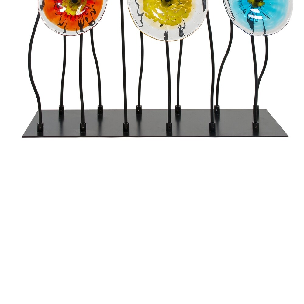 12 Piece Flower Garden Handcrafted Art Glass Decor With Stand