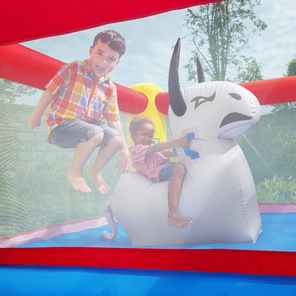 Bestway Brave the Bull Multicolor PVC Indoor or Outdoor Inflatable Bounce House with Air Blower 53401E-BW