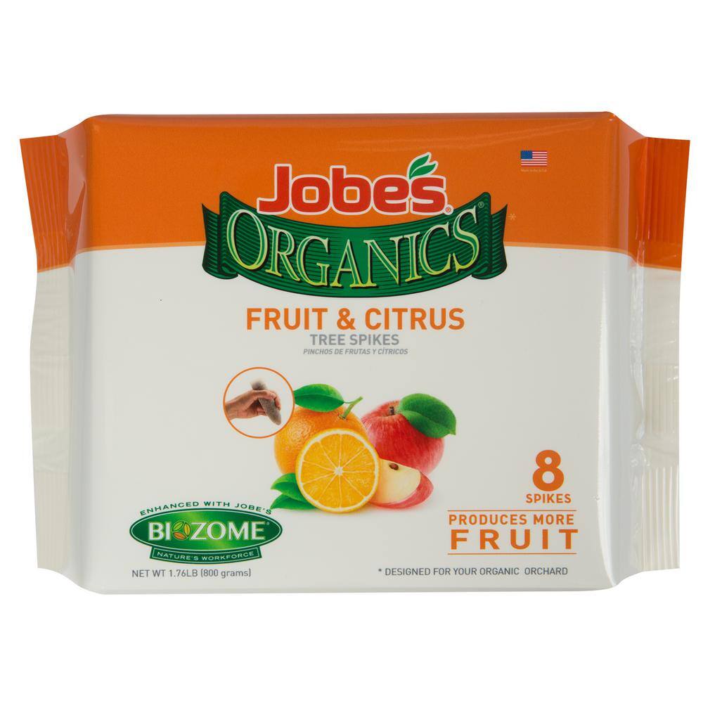 Jobe's Organics 1.76 lb. Organics Fruit and Citrus Fertilizer Spikes with Biozome OMRI Listed (8-Pack) 01212