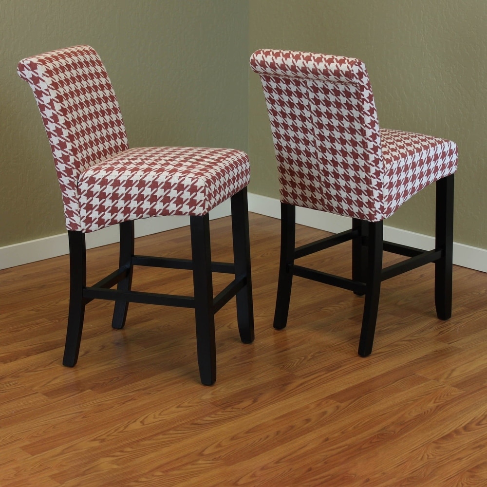 Milan Houndstooth Linen Upholstery Armless Counter Chairs (Set of 2)