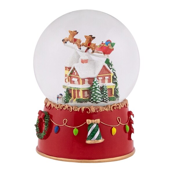 Santa and Reindeer Christmas Night Musical Snow Globe