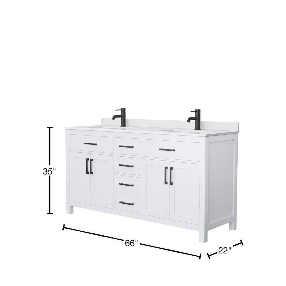 Wyndham Collection Beckett 66 in. W x 22 in. D x 35 in. H Double Sink Bath Vanity in White with White Cultured Marble Top WCG242466DWBWCUNSMXX