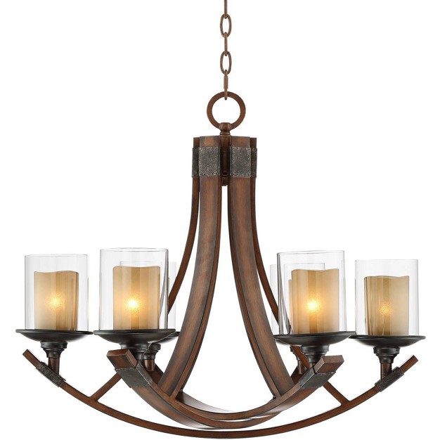 Wide Rustic Curving Clear Outer Scavo Inner Glass 6 light Fixture Dining Room