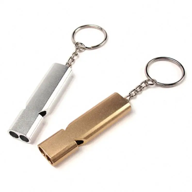 Aluminum oy Double Hole Survival Whistle High frequency Camping Emergency Tools With Key Chain Whistle For Camping Hiking