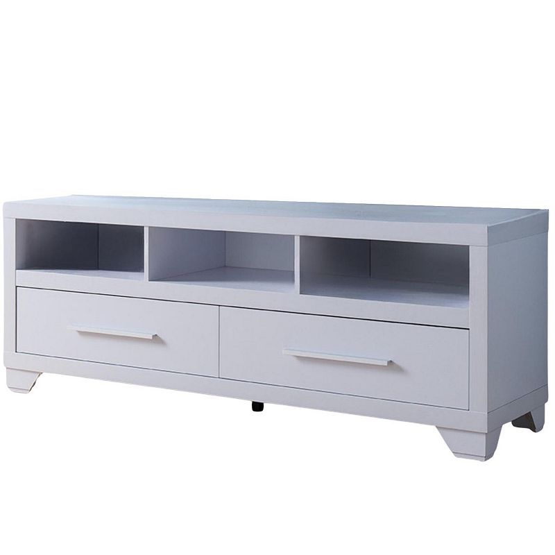 FC Design White TV Stand with 3 Shelves and 2 Drawers