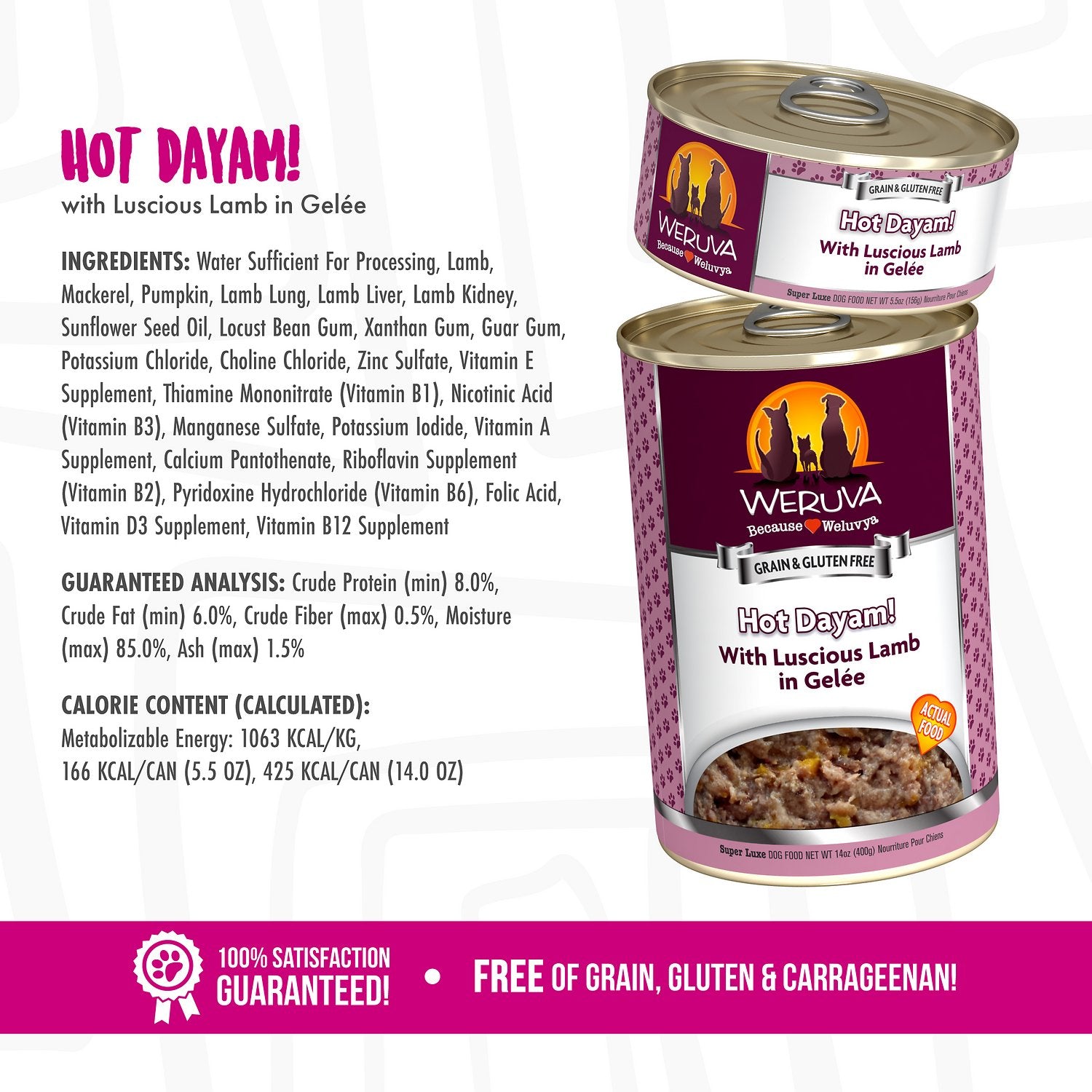 Weruva Hot Dayam With Luscious Lamb In Gelee Grain Free Wet Dog Food