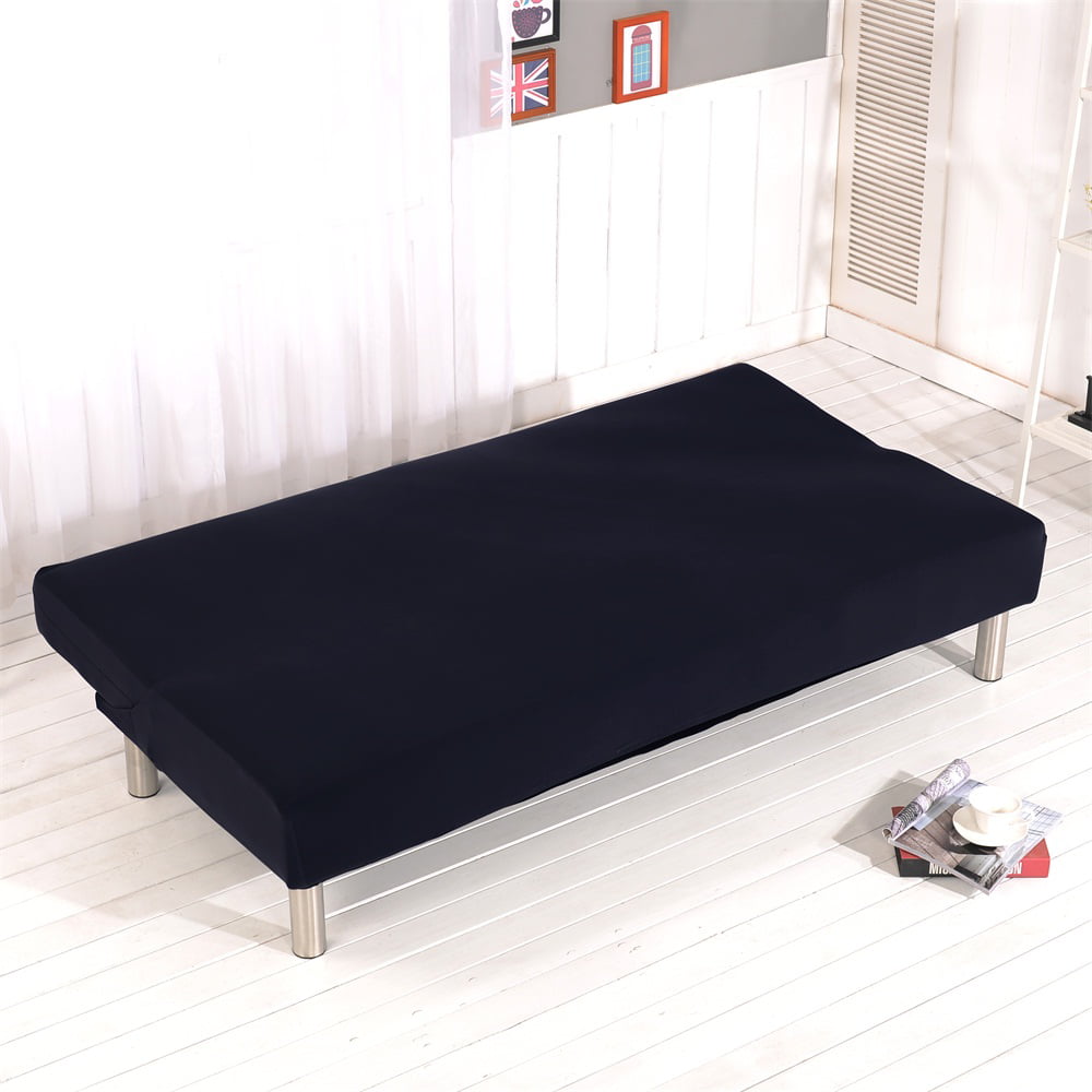 Armless Sofa Covers Stretch Fabric Sofa Slipcovers Folding Sofa Bed For Living Room Moving Furniture Protector - Solid Color Black