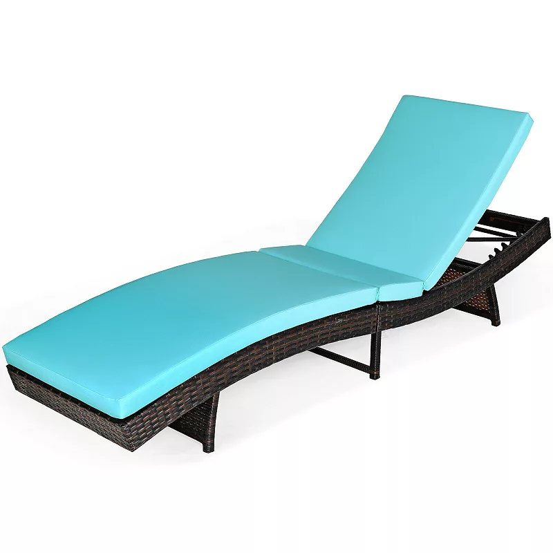 Patio Folding Adjustable Rattan Chaise Lounge Chair with Cushion