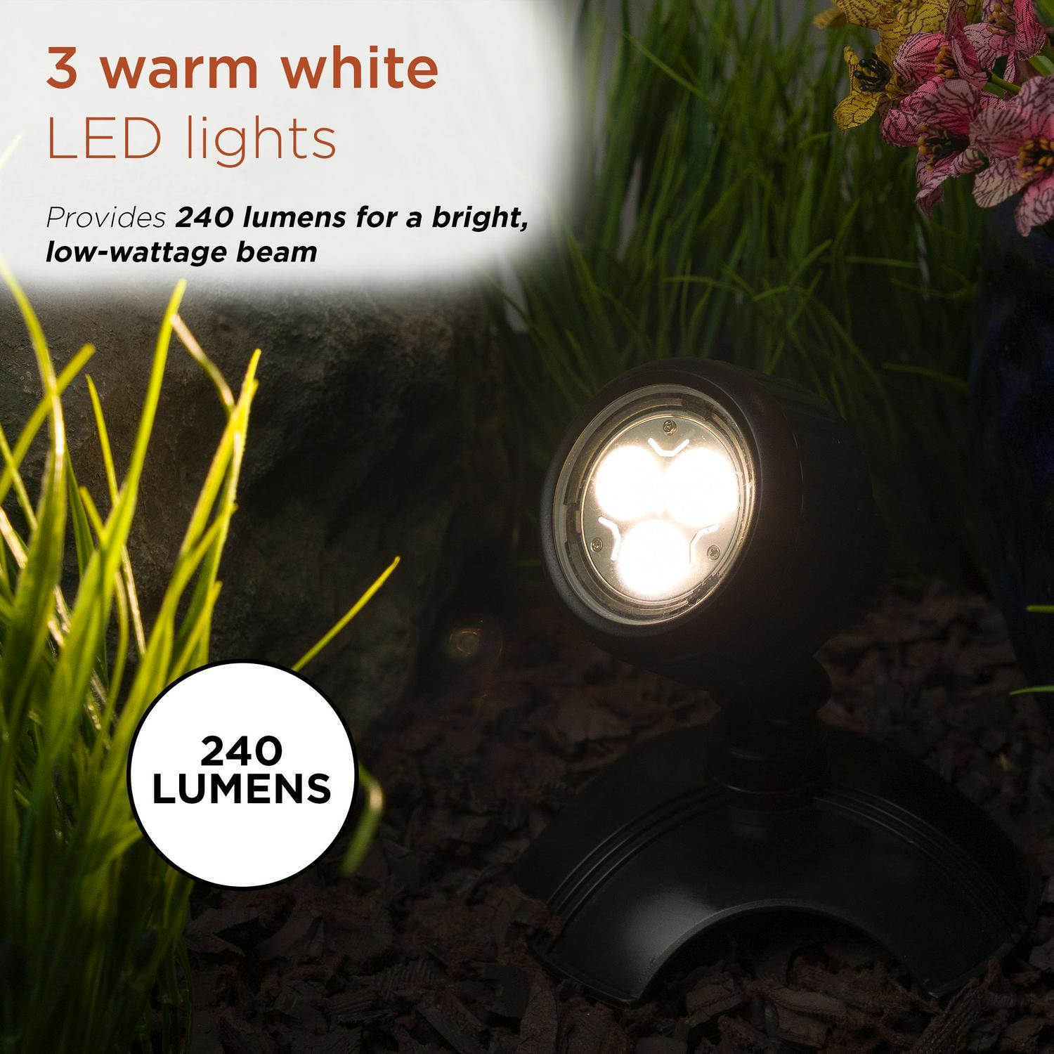 Alpine Corporation Set of 3 Pond Lamps with Warm White LED Lights， Transformer， and Photocell