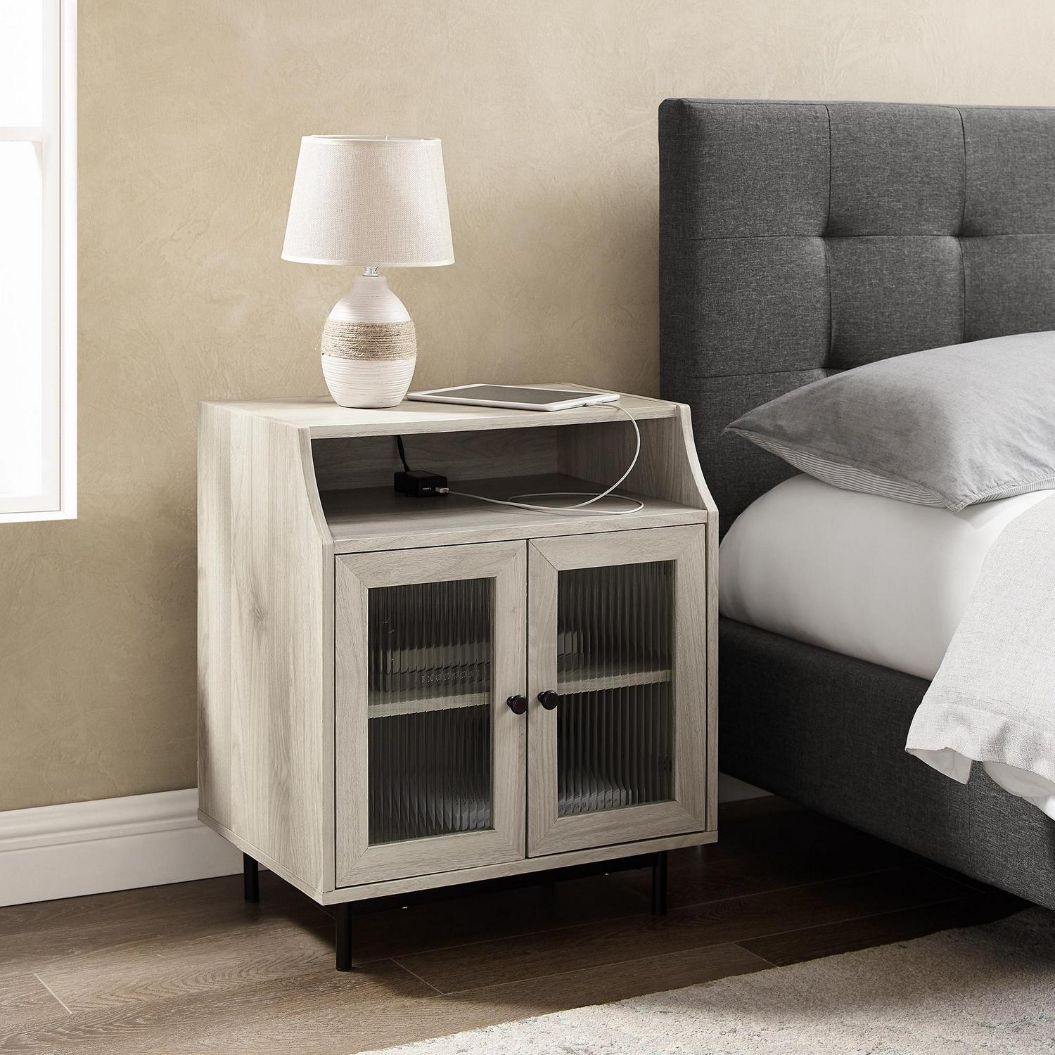 Manor Park Modern 2 Door Nightstand with USB Port Birch  Crowdfused