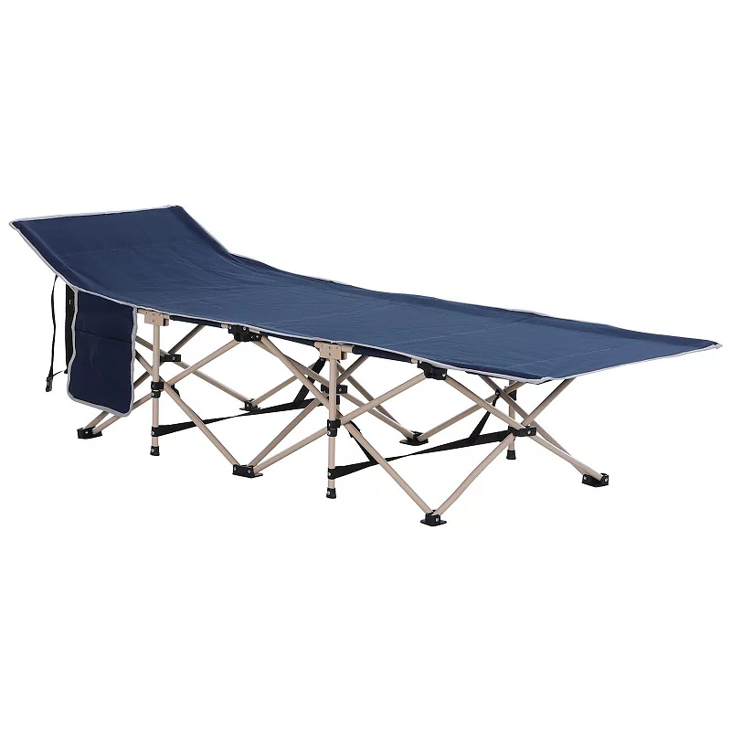 Outsunny Folding Camping Cots for Adults with Carry Bags Side Pockets Outdoor Portable Sleeping Bed for Travel Camp Vocation Blue