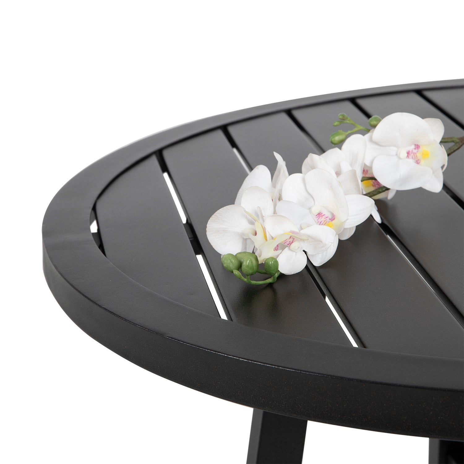 Nuu Garden 28 inch Round Patio Table, Metal Finished Outdoor Dinning Table, Outdoor Side Coffee Tea Table for Bistro, Backyard, Lawn and Balcony, Black