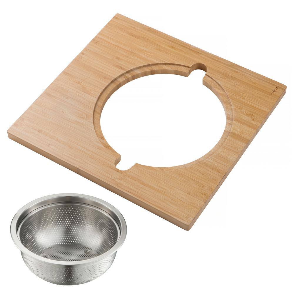 KRAUS 16.75 in. Workstation Kitchen Sink Serving Board Set with Stainless Steel Colander KAC-105BB