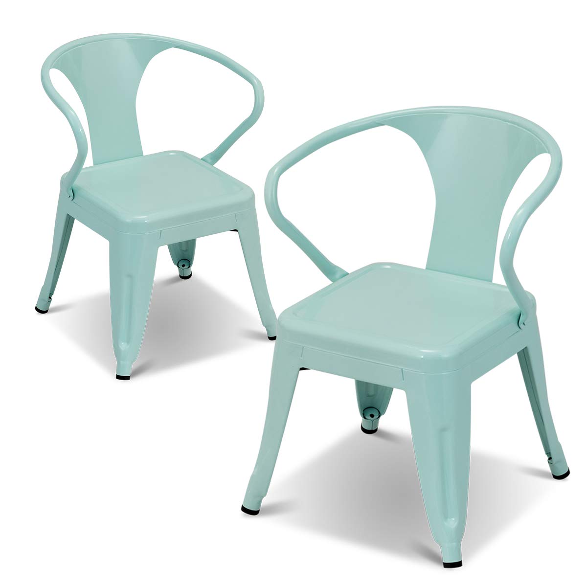 Costzon Set of 2 Kids Steel Chair w/Backrest Industrial Activity Chair (Mint Green, 2 Chairs)