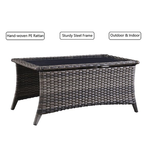 Outdoor Wicker Coffee Table Glass Top Table End Table