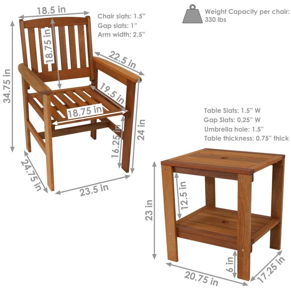 Ultimate Patio Meranti Wood 3-Piece Outdoor Patio Conversation Set