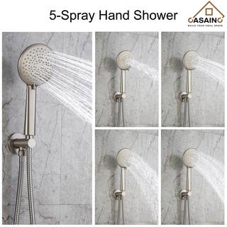 CASAINC 5-Spray Patterns 9.5 in. Wall Mount Dual Shower Heads in Spot Resist Brushed Nickel HM-B203-RO-BN