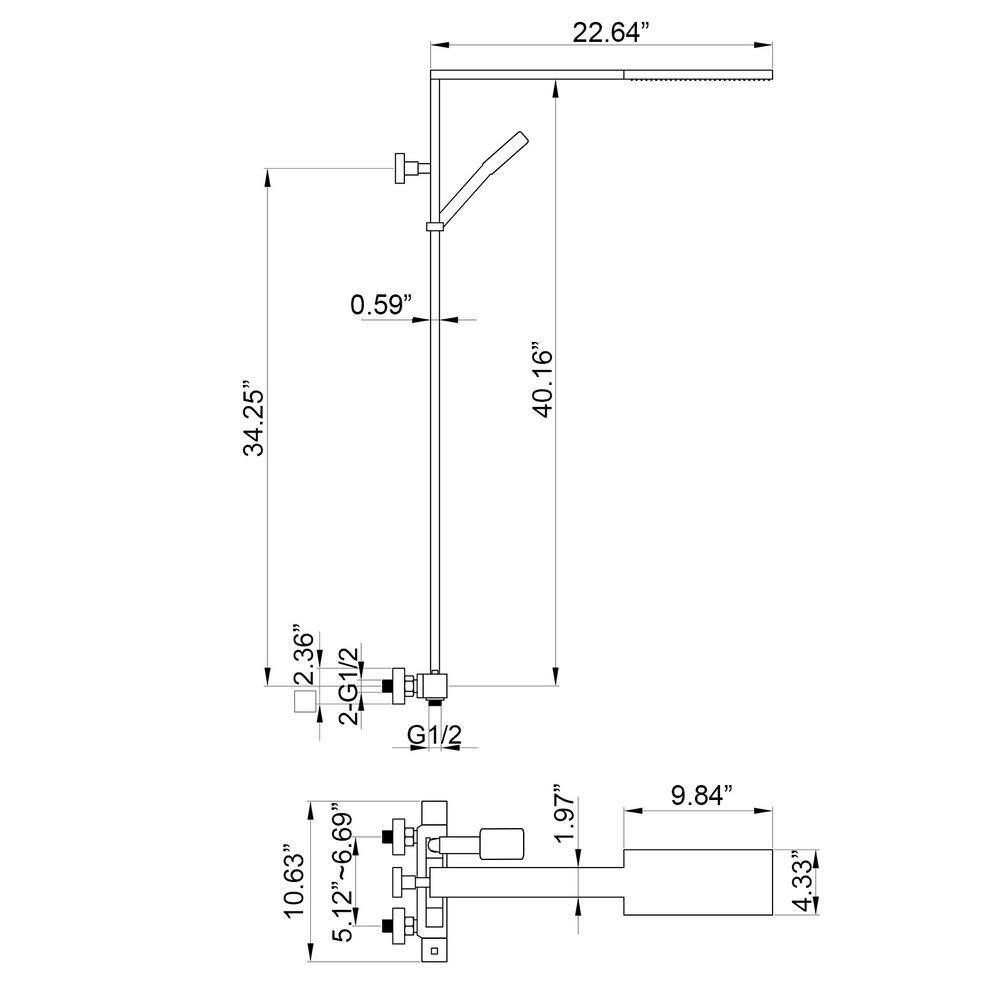 Nestfair 1-Spray Wall Bar Shower Kit with Hand Shower with Thermostatic Shower System in Matte Black KPS85001B