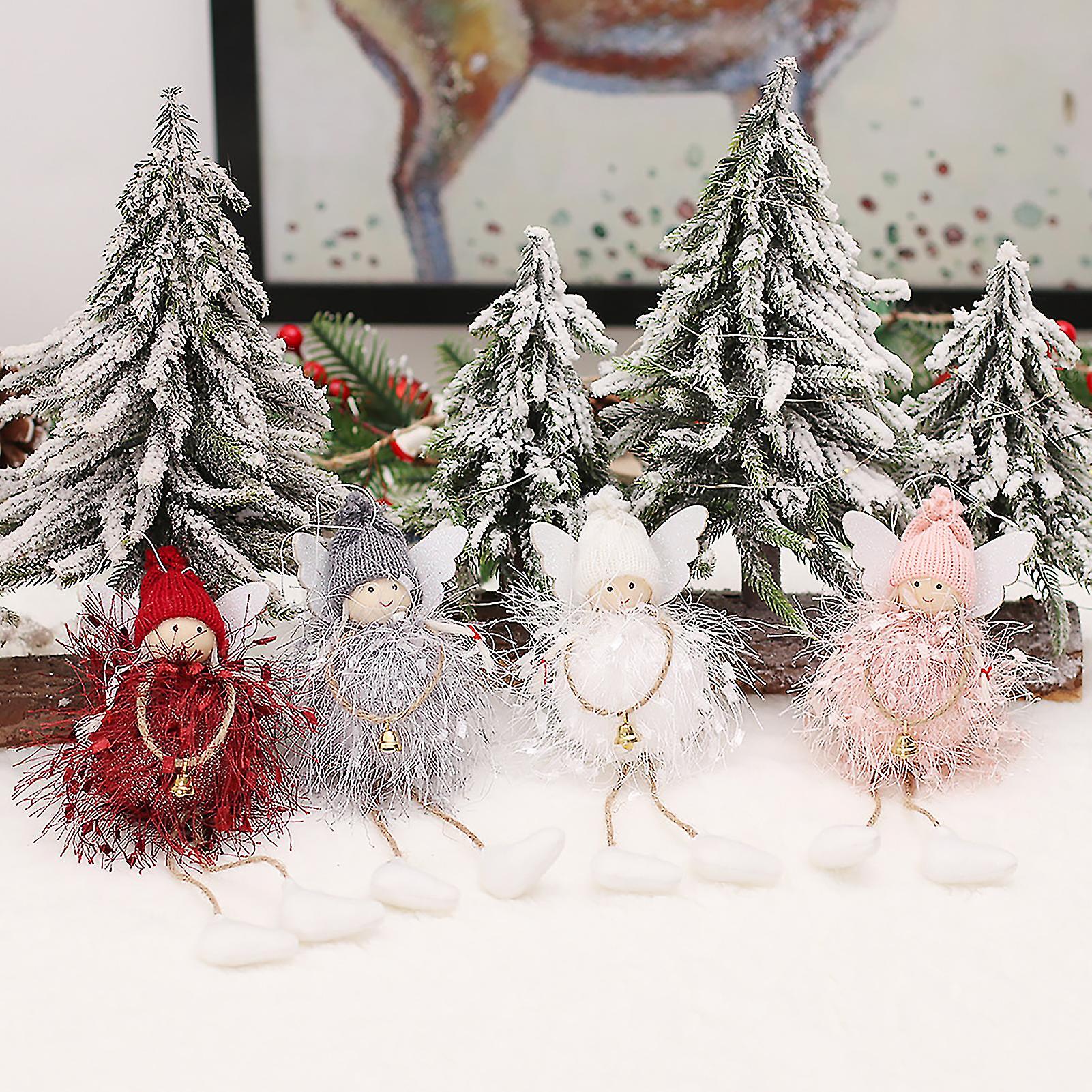 Angel Doll Ornament Navidad Tree Plush Knitting Angel Doll Pendant With Small Bell With Wing