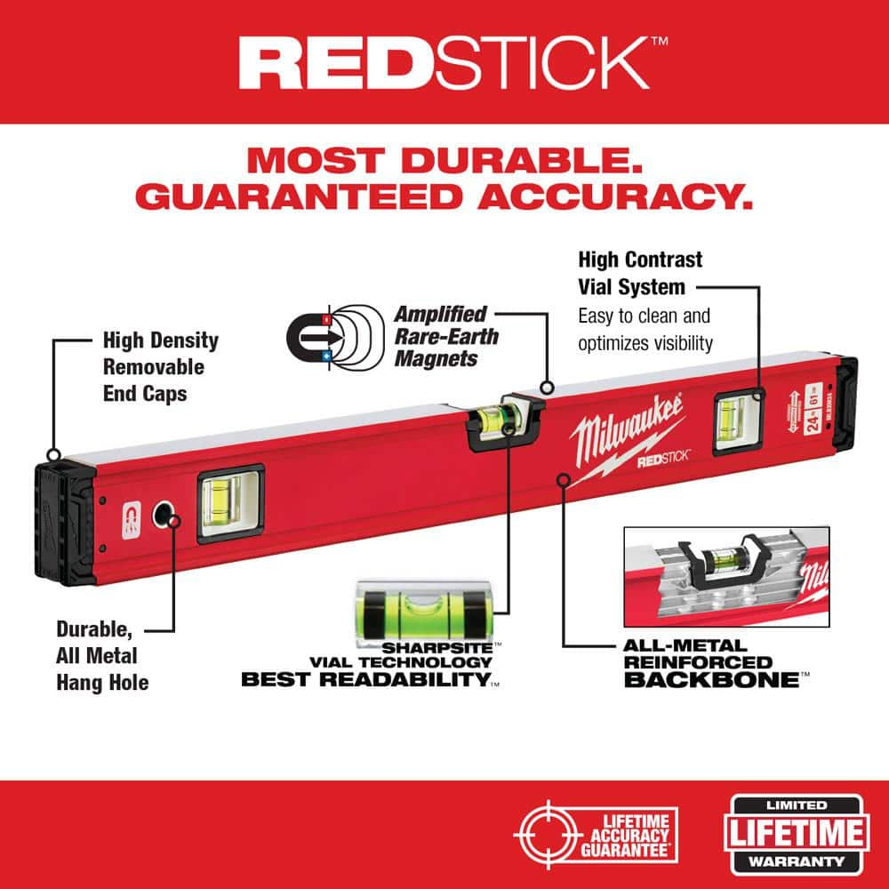 Milwaukee 10 in. /24 in. /48 in. /78 in. REDSTICK Magnetic Box and Torpedo Level Set MLBXCM78