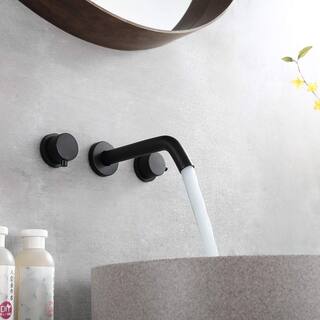 Boyel Living 2-Handle Wall Mount Bathroom Faucet Basin Mixer Taps with Rough-in Valve in Black BLWF00YB-1MB