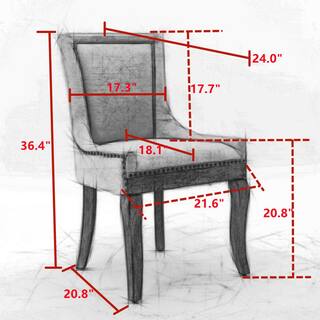 ANBAZAR Ultra Side Dining Chair Thickened fabric chairs with neutrally toned solid wood legs Bronze nail head Set of 2-Beige D-001234-BG