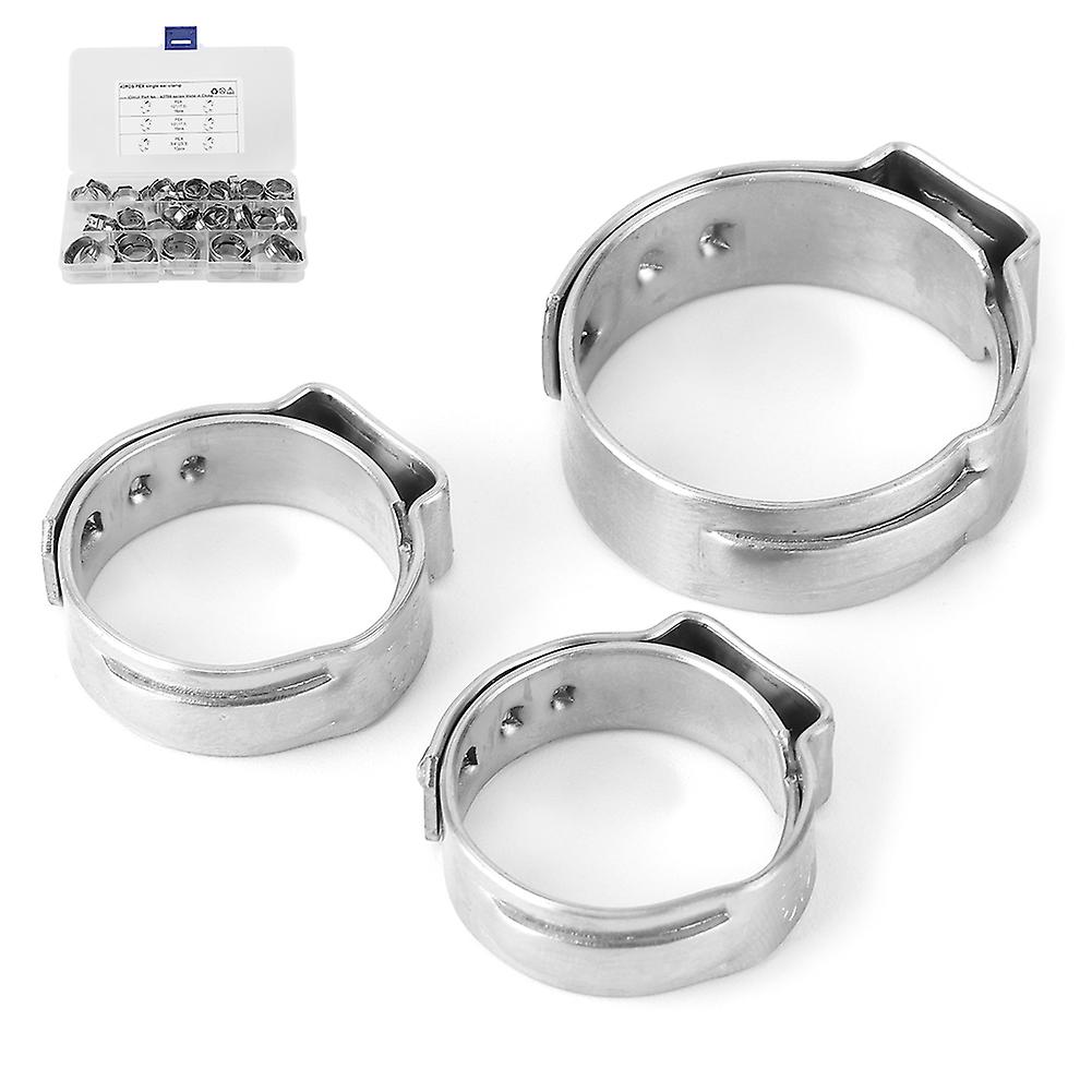 42pcs Stainless Steel Cinch Clamps Rings Single Ear 1/2in 3/4in For Pex Tubing Pipe Fitting Connections