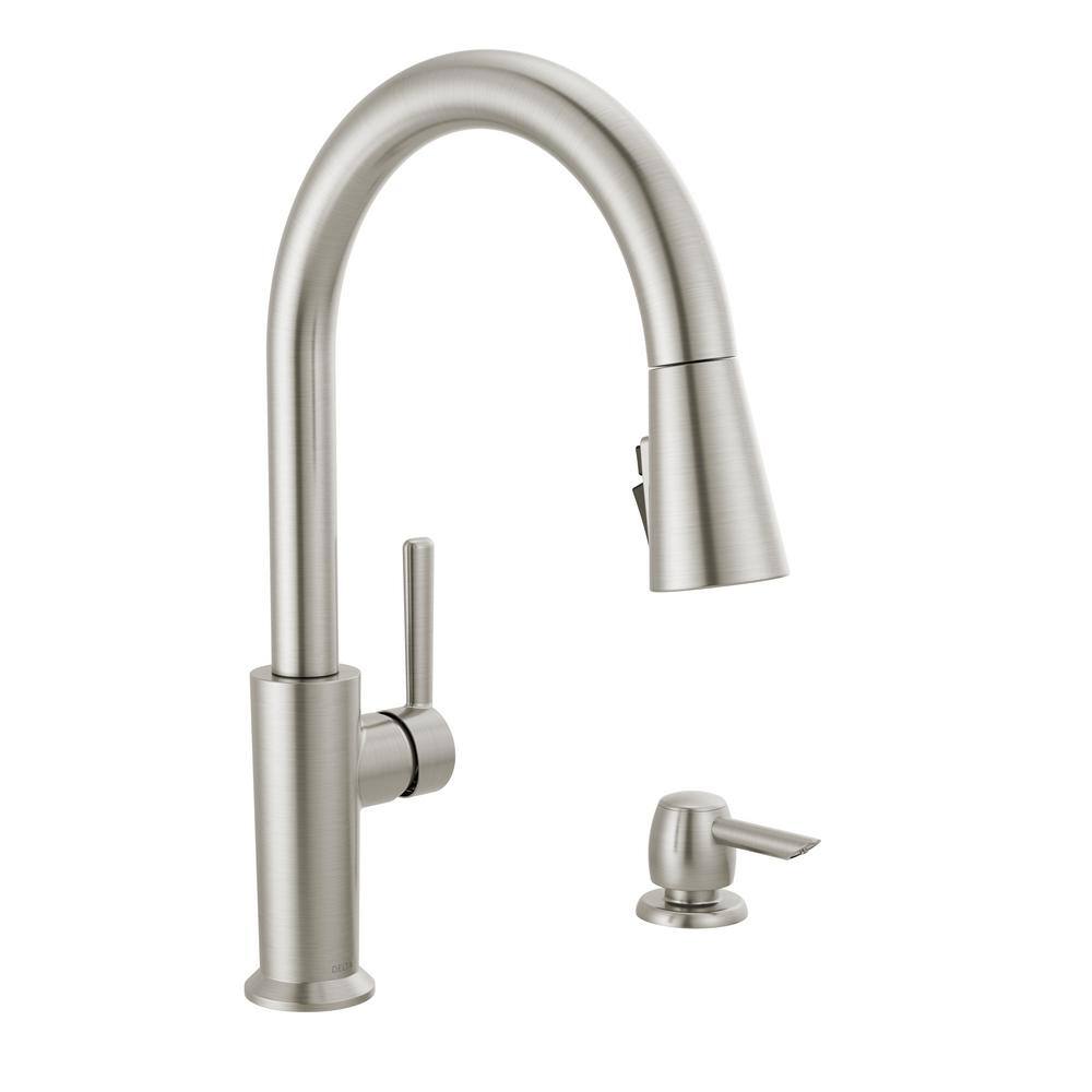 Delta Emery Single-Handle Pull-Down Sprayer Kitchen Faucet with ShieldSpray and Soap Dispenser in SpotShield Stainless Steel 19805Z-SPSD-DST