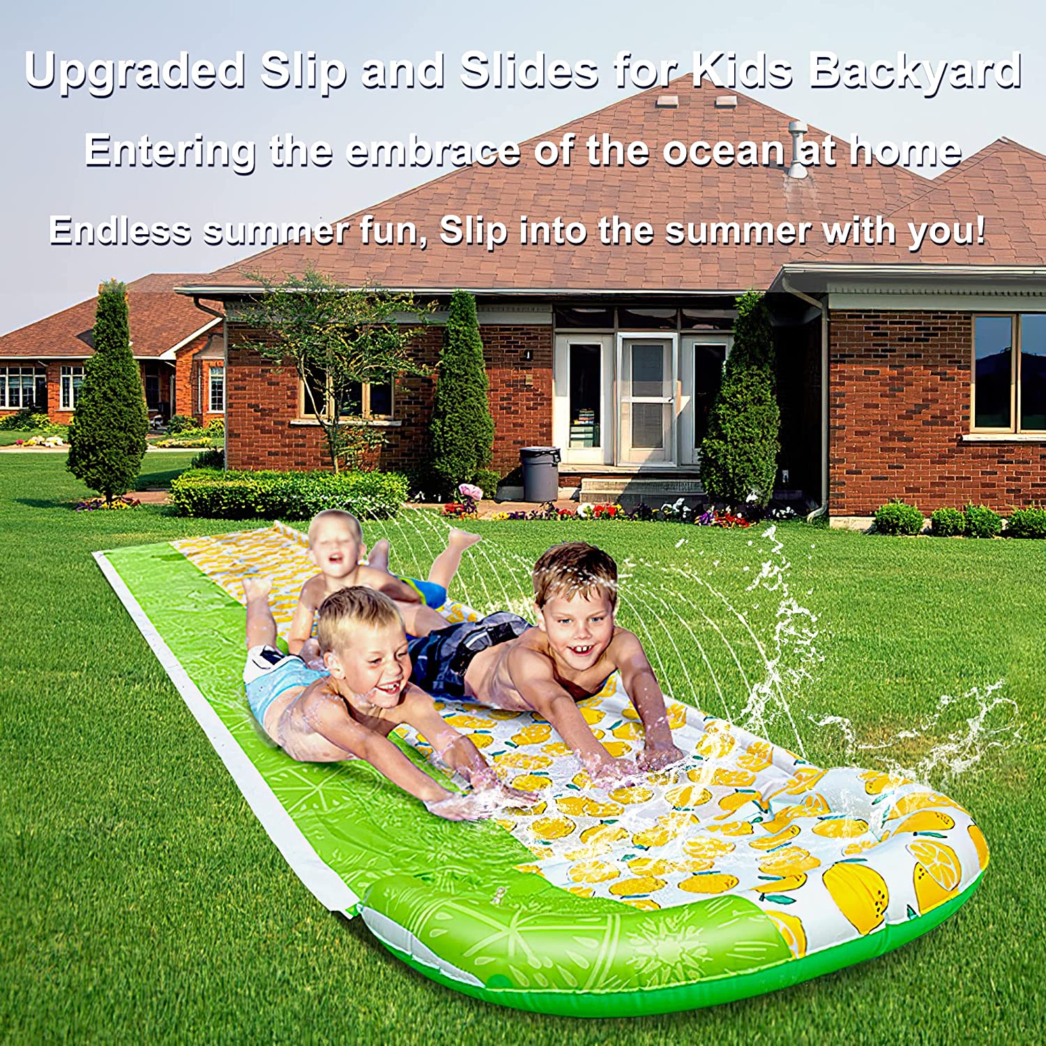 Terra New Model Slip and Slide, Inflatable Water Slides with Body Boards for Kids Outdoors Birthday Party