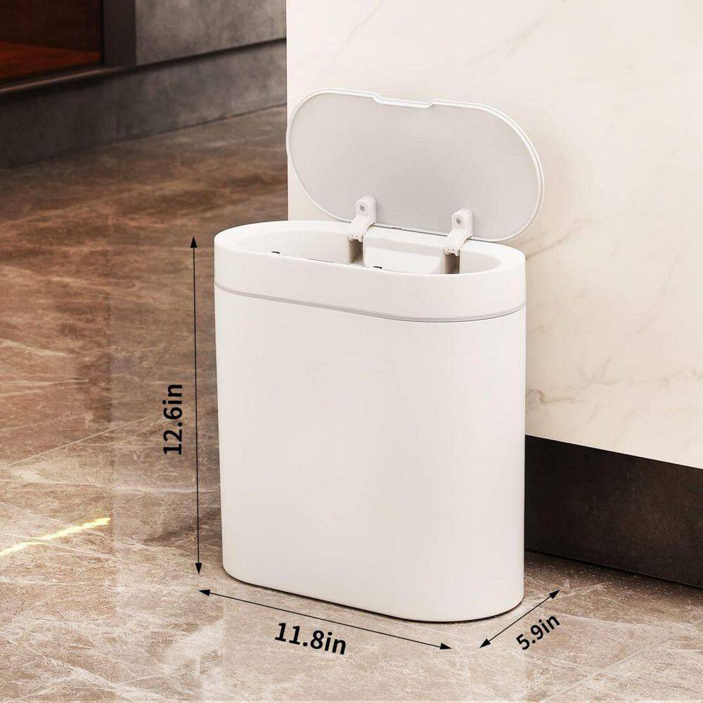 Dracelo 2.5 Gal. White Bathroom Slim Plastic Motion Sensor Trash Can with Lid B08V8LQGL3