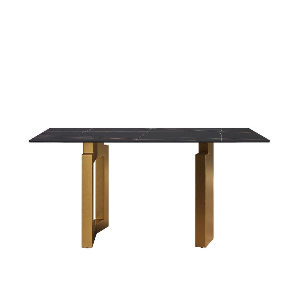 63 Inch Artificial Stone Rectangle Metal Leg Dining Table for 6