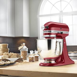 KitchenAid Artisan 5 Qt. 10-Speed Empire Red Stand Mixer with Flat Beater 6-Wire Whip and Dough Hook Attachments KSM150PSER