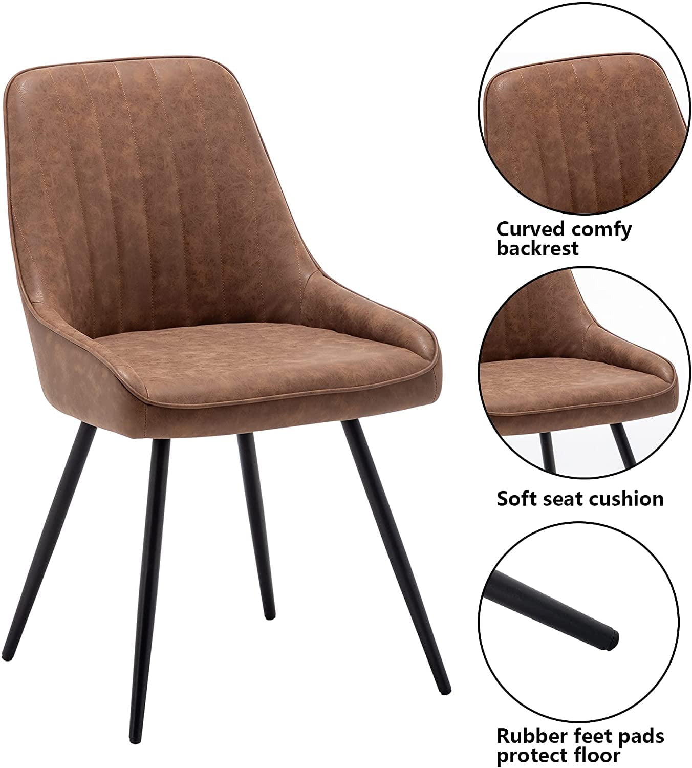 Andeworld Modern Dining Chairs Set of 2 Upholstered Accent Chair Mid Century Armless Leisure Chair Kitchen Living Room Faux Leather Desk Side Chair with Metal Legs-Brown