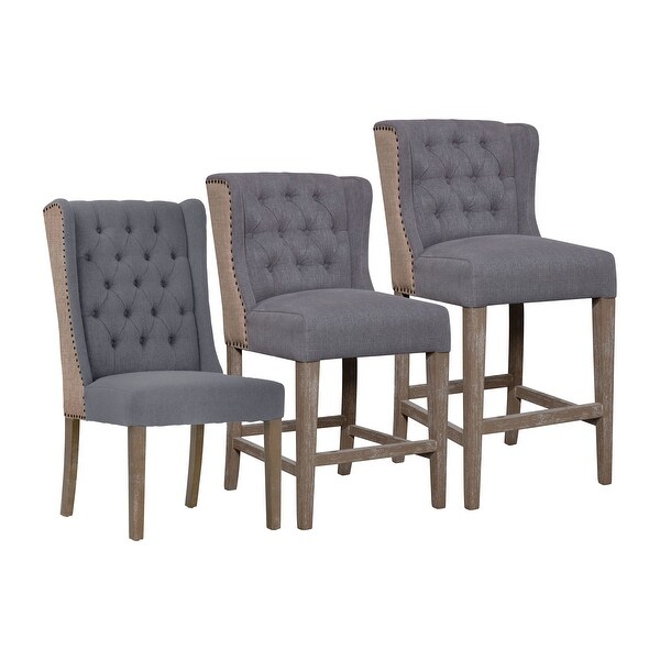 Abel Two-Toned Performance Linen Wingback Barstool， Jute and Light Grey - N/A